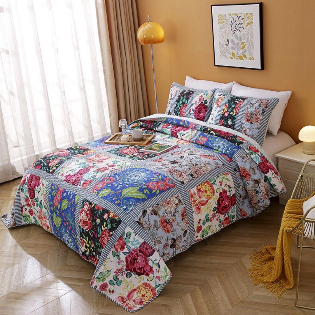 キルトベッドカバー3点セット綿マルチカバー キルティング 817