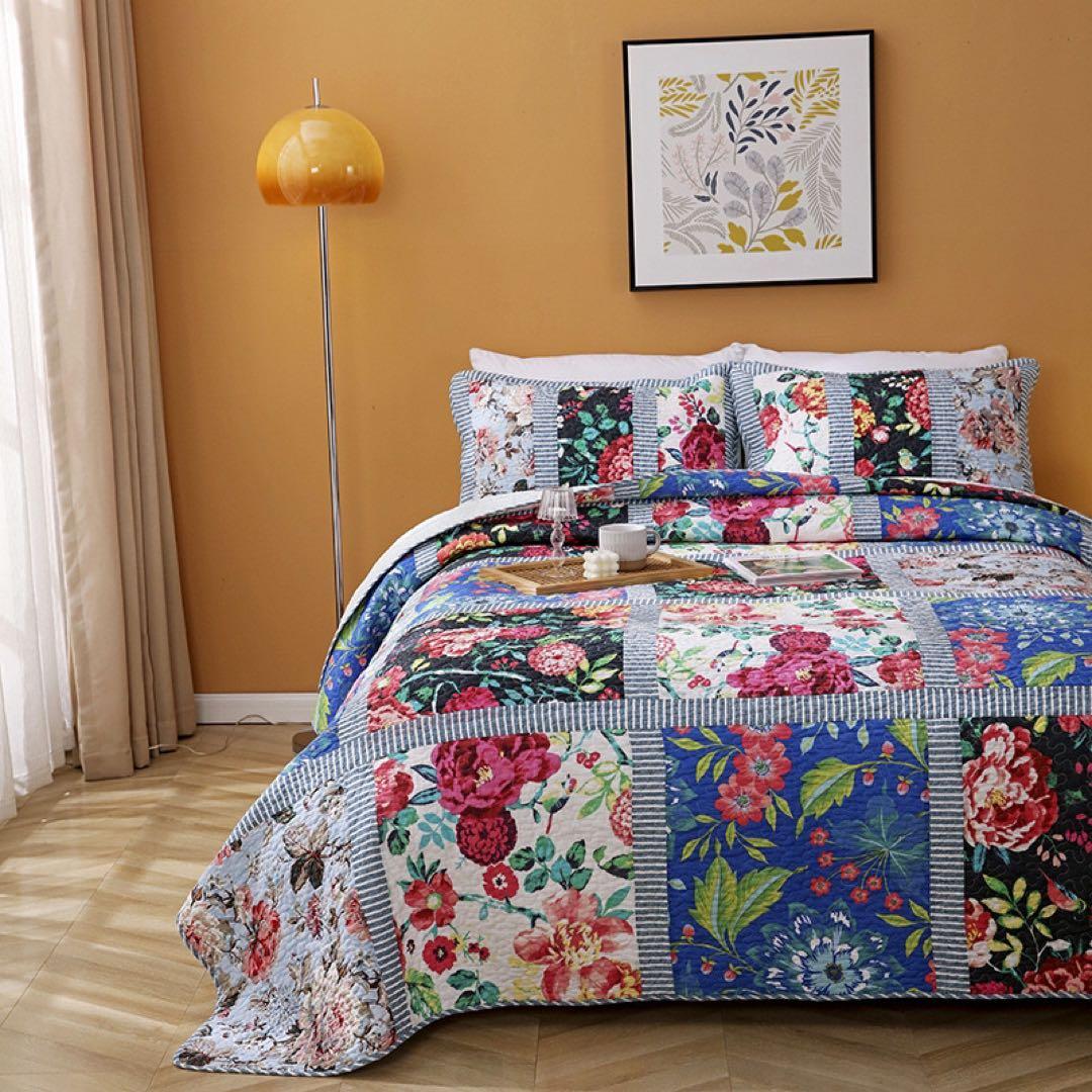 キルトベッドカバー3点セット綿マルチカバー キルティング 817