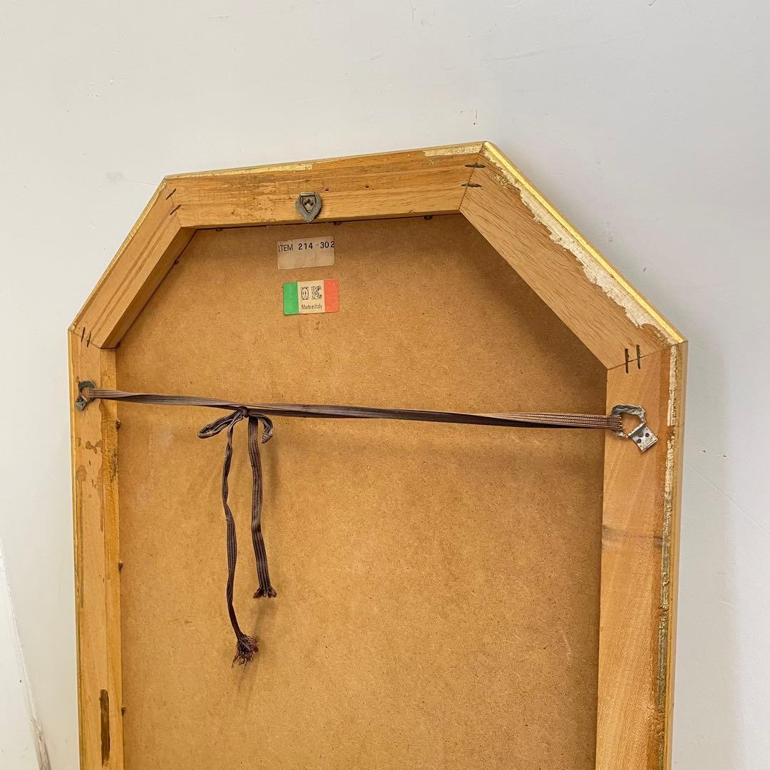 イタリア製 アンティーク調 8角ミラー 鏡 花柄 壁掛け式 ウォールミラー 姿見