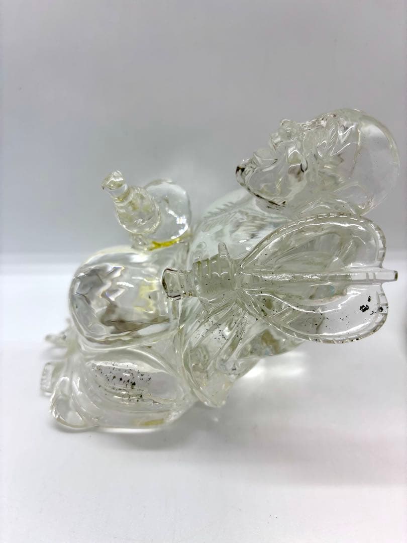 伝統工芸士 保山作 水晶彫刻 布袋像 台座付き