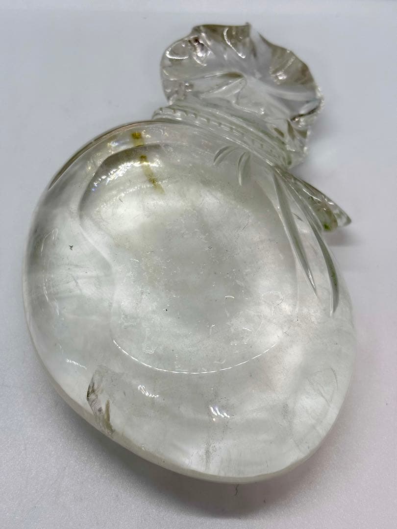 伝統工芸士 保山作 水晶彫刻 布袋像 台座付き