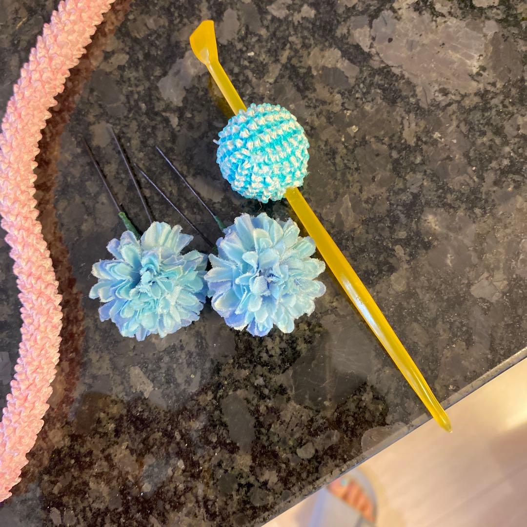 日本髪 髪飾り 七五三(7歳)～成人式 (ブルー×ピンク)