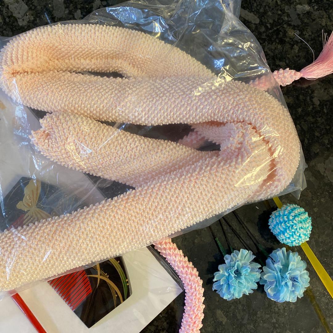 日本髪 髪飾り 七五三(7歳)～成人式 (ブルー×ピンク)