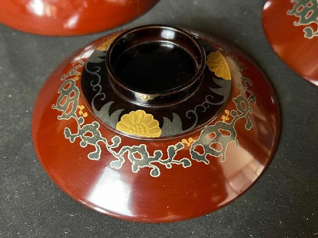 輪島塗 唐草蒔絵 栗色黒塗 天然木 吸物椀 5客 茶懐石道具 989 - メルカリ