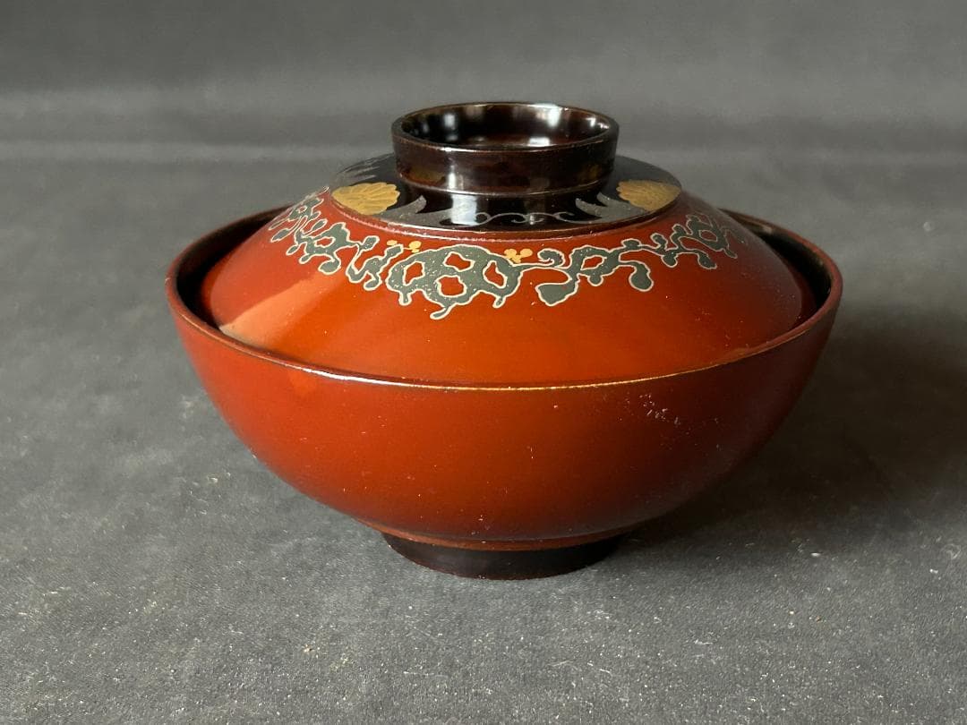 輪島塗 唐草蒔絵 栗色黒塗 天然木 吸物椀 5客 茶懐石道具 989 - メルカリ