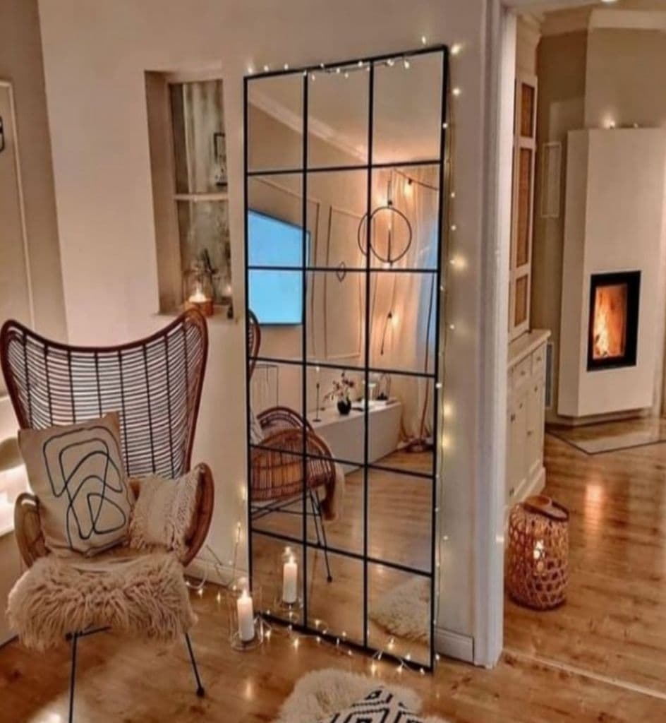 姿見　大型　格子　格子鏡　格子ミラー　海外風　9枚ミラー