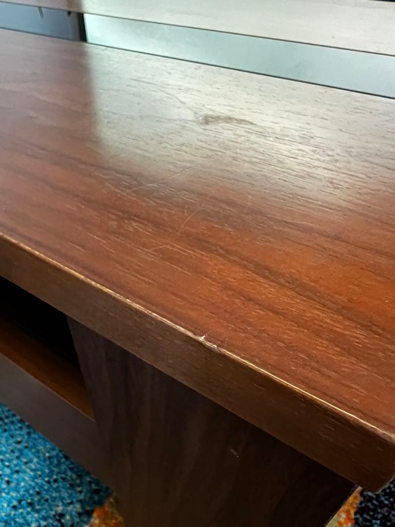 ダークブラウン 木製センターテーブル ガラス天板付き