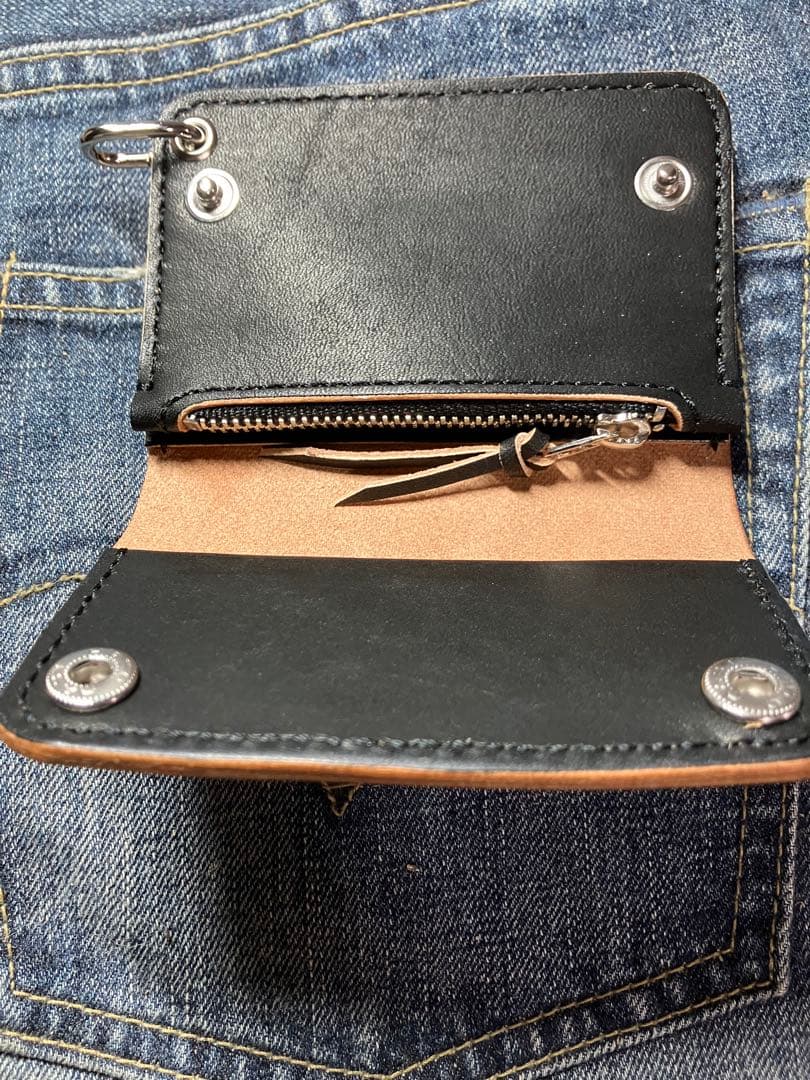 トラッカーミニウォレット 茶芯 丘染め スタッズ アメカジ