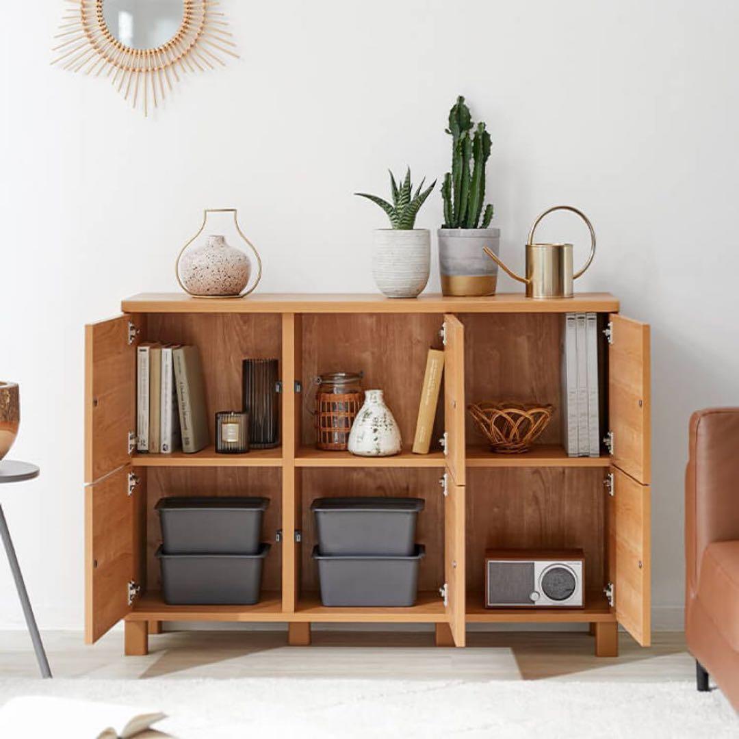 LOWYAサイドボード キャビネット 国産 木製キャビネット ライトブラウン