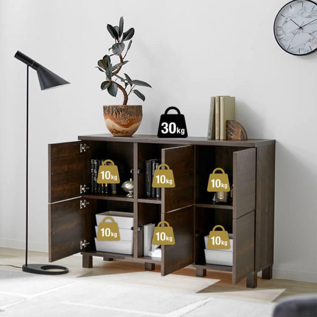 LOWYAサイドボード キャビネット 国産 木製キャビネット ライトブラウン