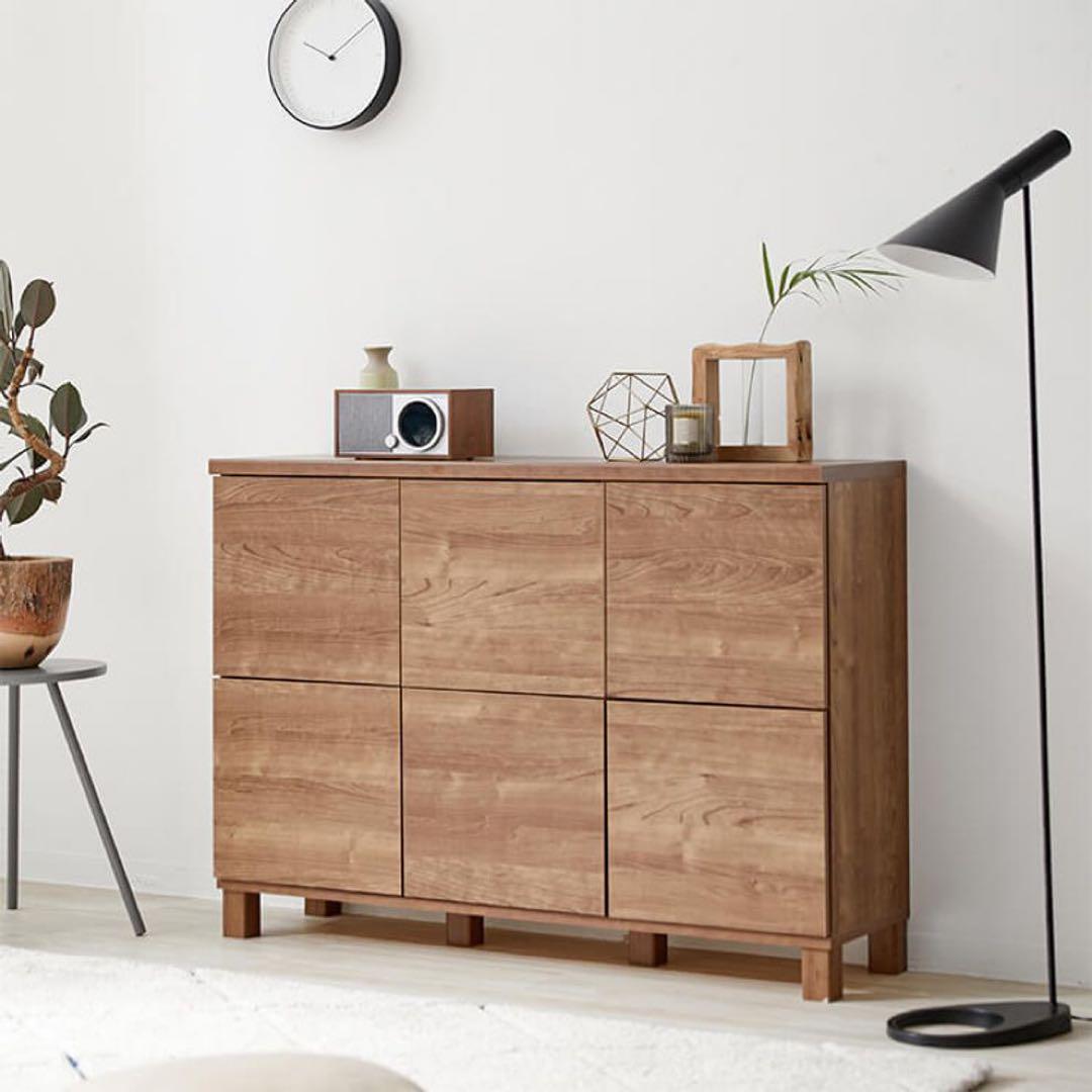 LOWYAサイドボード キャビネット 国産 木製キャビネット ライトブラウン