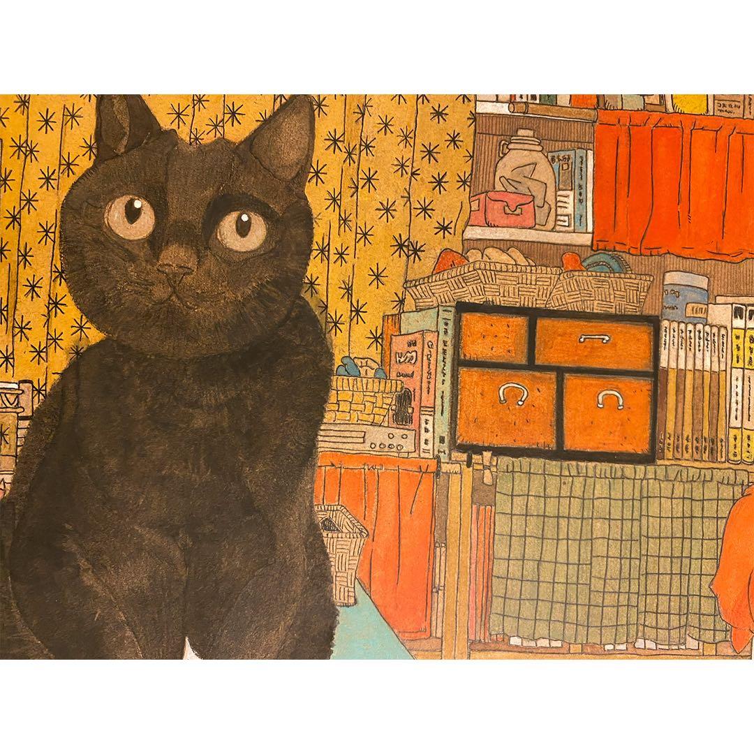 《送料無料》原画「猫の部屋」猫イラスト インテリアアート