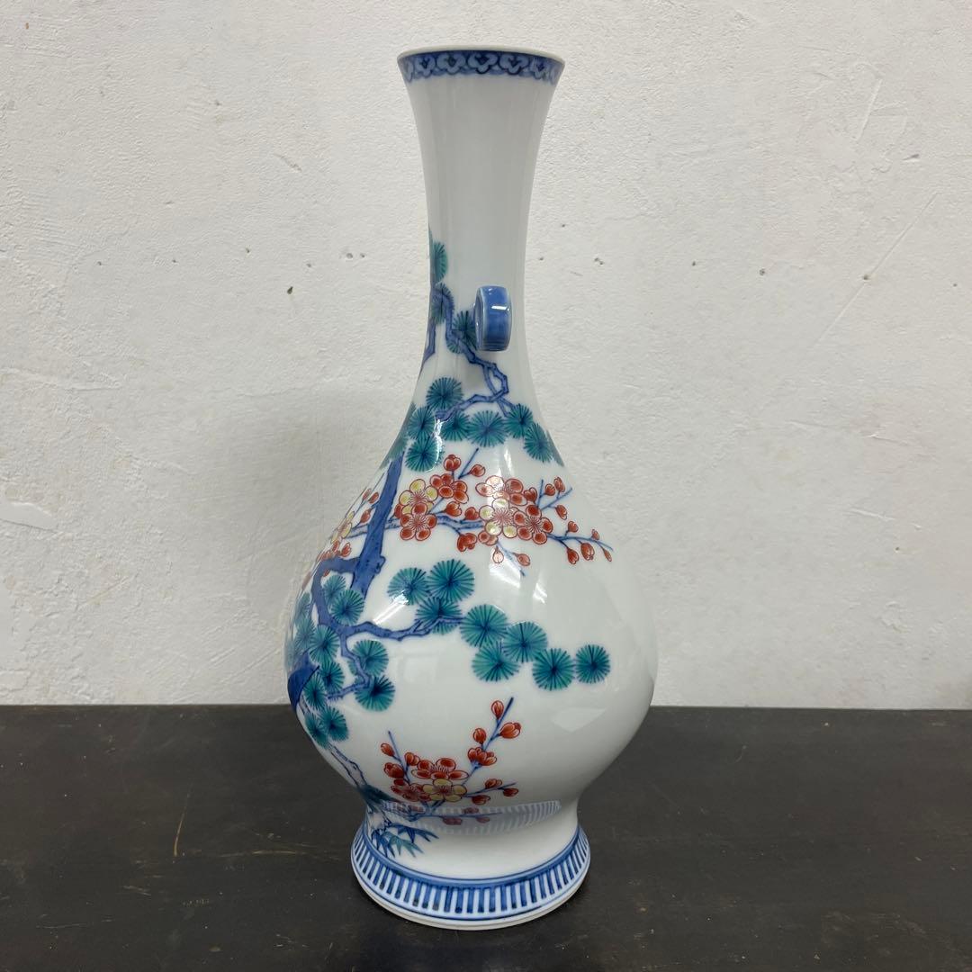 今泉今右衛門　今右衛門　錦　松竹梅絵　花瓶　共箱　環付