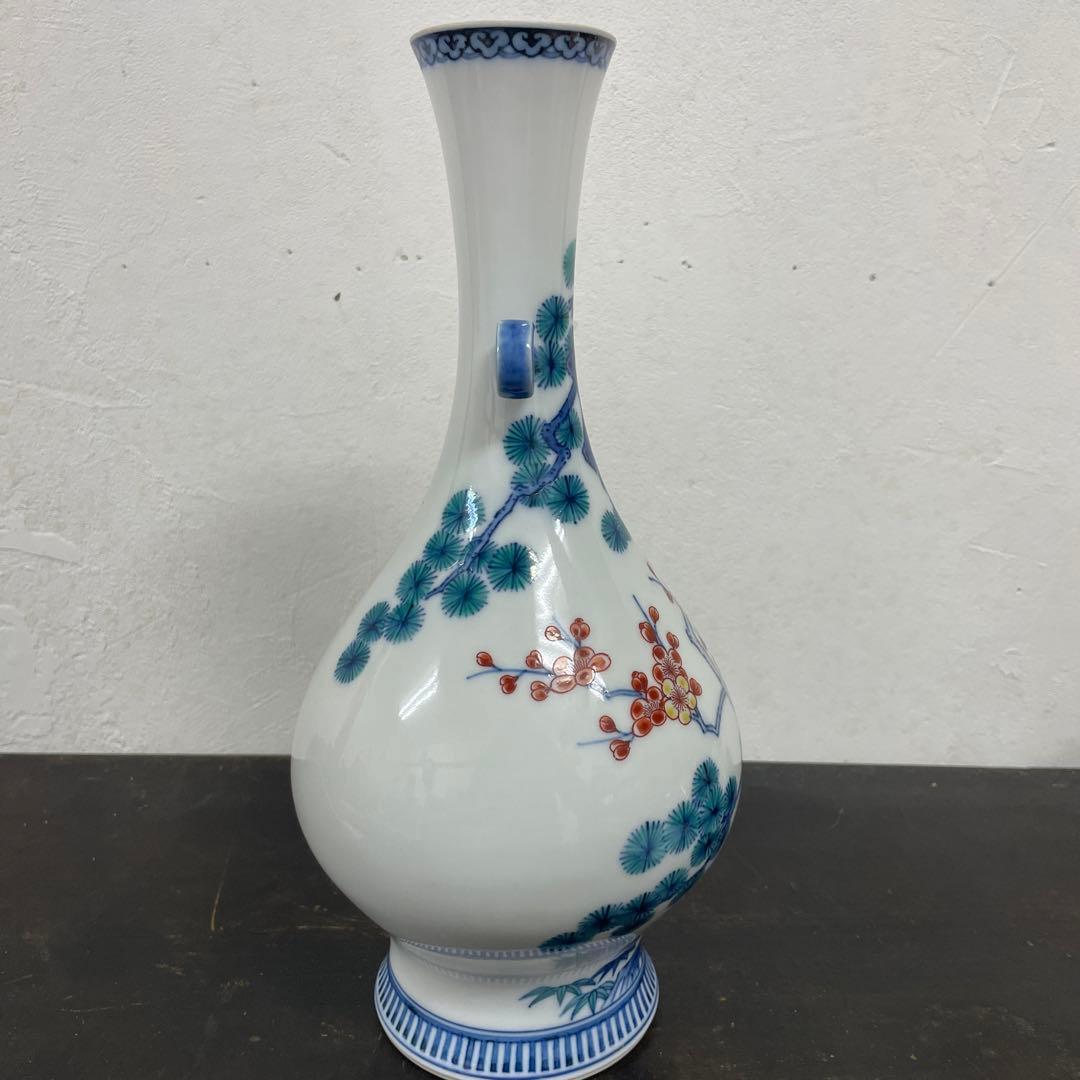 今泉今右衛門　今右衛門　錦　松竹梅絵　花瓶　共箱　環付