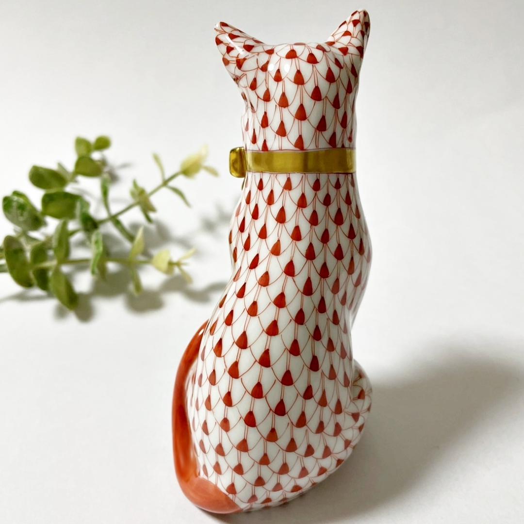 ヘレンド HEREND ねこ リボンを付けた猫 フィギュリン フィッシュネット