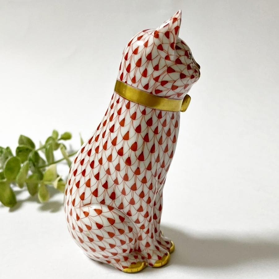 ヘレンド HEREND ねこ リボンを付けた猫 フィギュリン フィッシュネット
