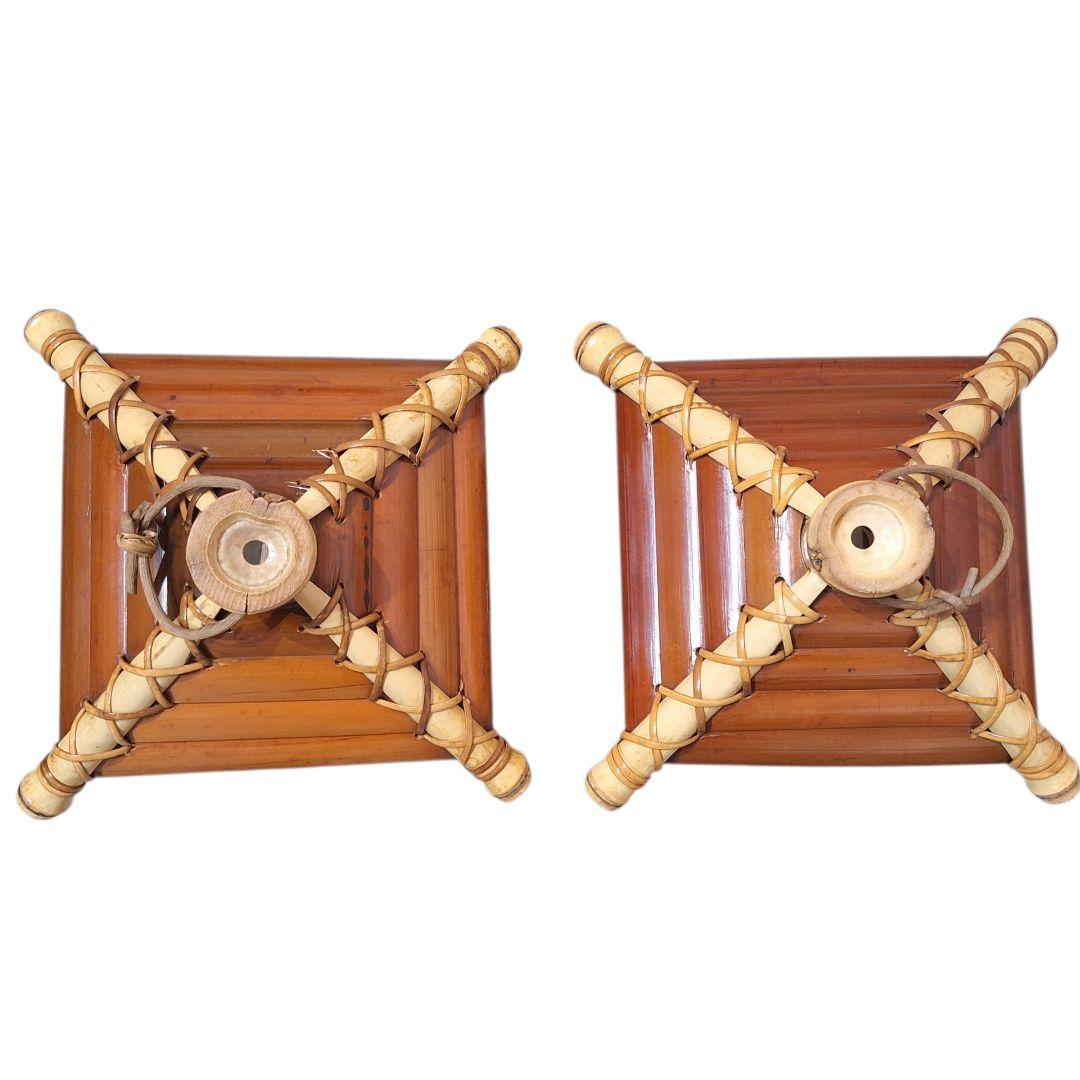 竹製 和風行灯 ランタン 一対 2点セット 古民家風 和紙 旅館 インテリア