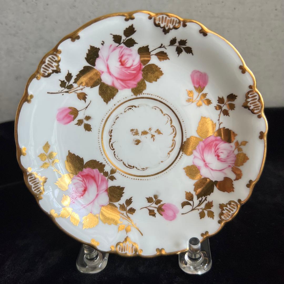 ロイヤルクラウンダービー 金彩とピンクのバラ絵 モカカップ＆ソーサー