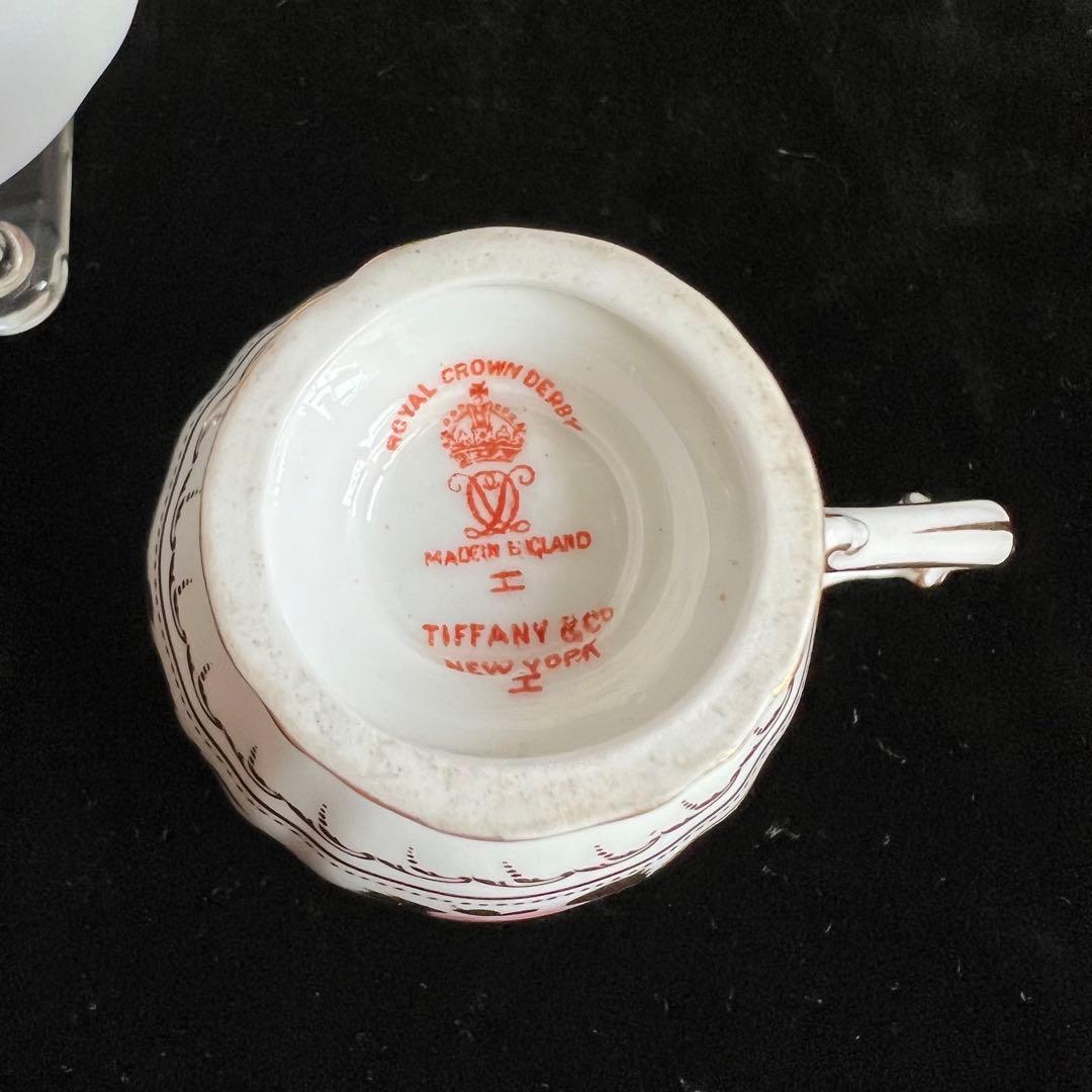 ロイヤルクラウンダービー 金彩とピンクのバラ絵 モカカップ＆ソーサー