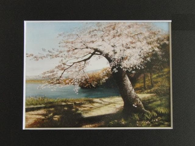 須藤けい子、【金浦の春】、希少な額装用画集画、新品高級額 額装付、状態良好