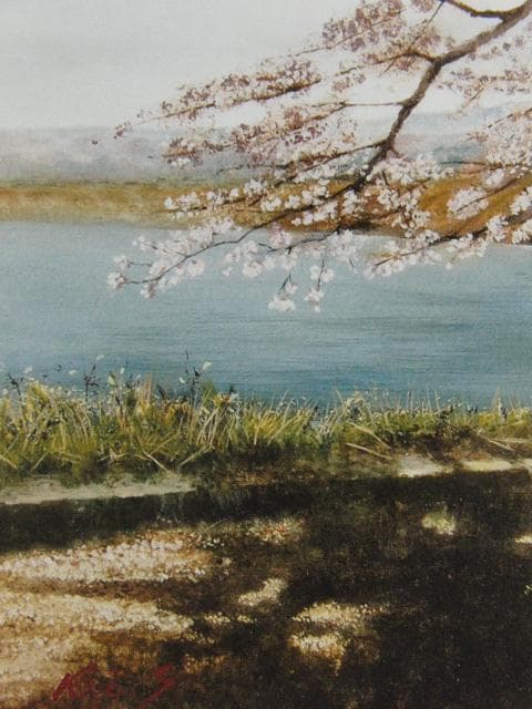 須藤けい子、【金浦の春】、希少な額装用画集画、新品高級額 額装付、状態良好
