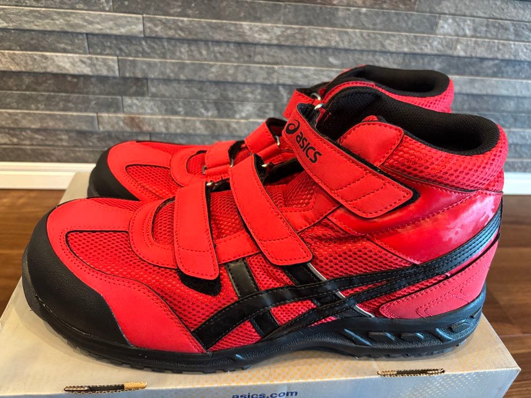 新品！asics 赤 ハイカット安全靴 ベルクロ　27.5
