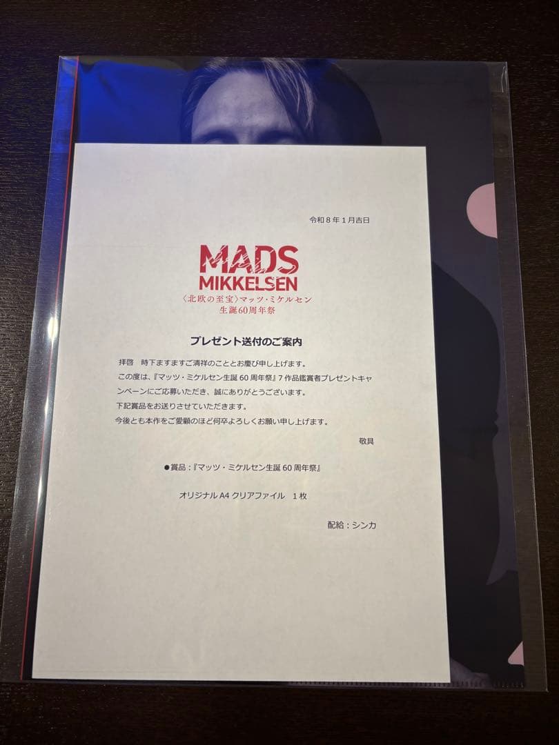 マッツ・ミケルセン 生誕60周年祭　オリジナルA4クリアファイル