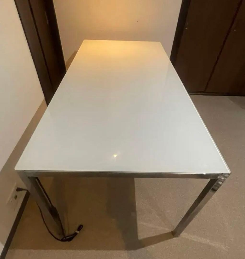 TORSBY テーブル ハイグロス ホワイト クロムメッキ 180×85 コタツ