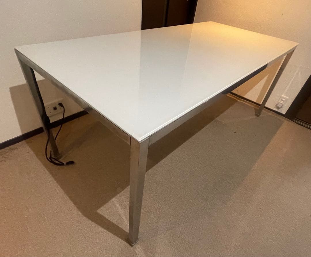 TORSBY テーブル ハイグロス ホワイト クロムメッキ 180×85 コタツ