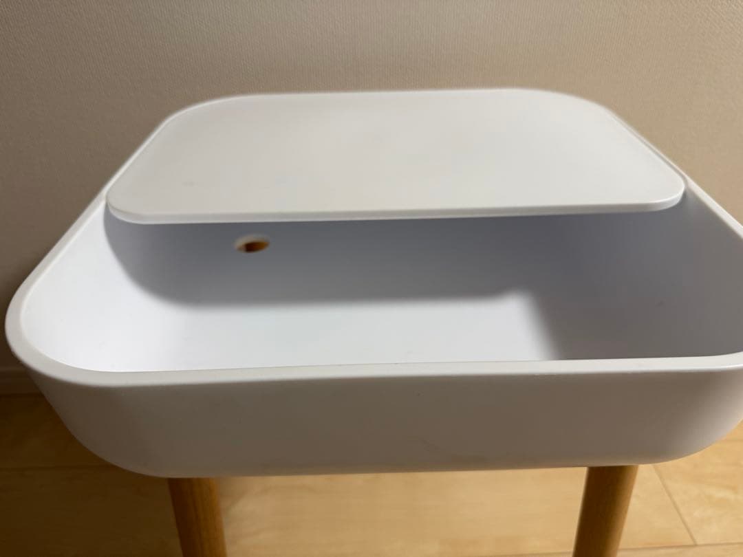 サイドテーブル ホワイト 充電ケーブル穴付き軽い