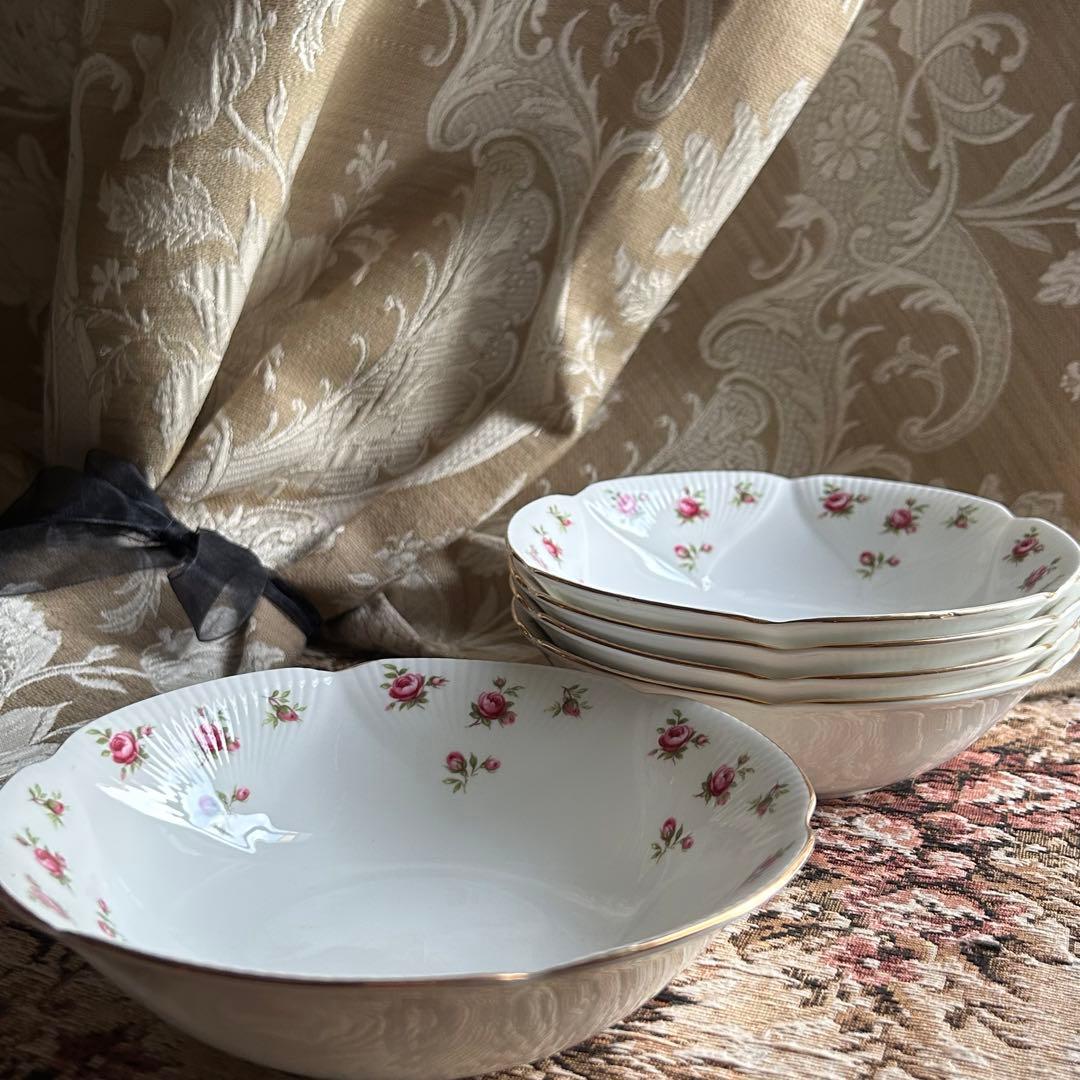 英国製 ...Rosalie 可憐な花びら金彩 ボウル5枚