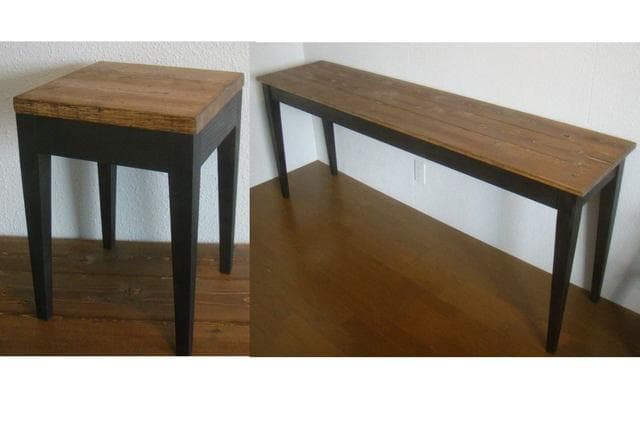 ロングデスクとスツール２脚