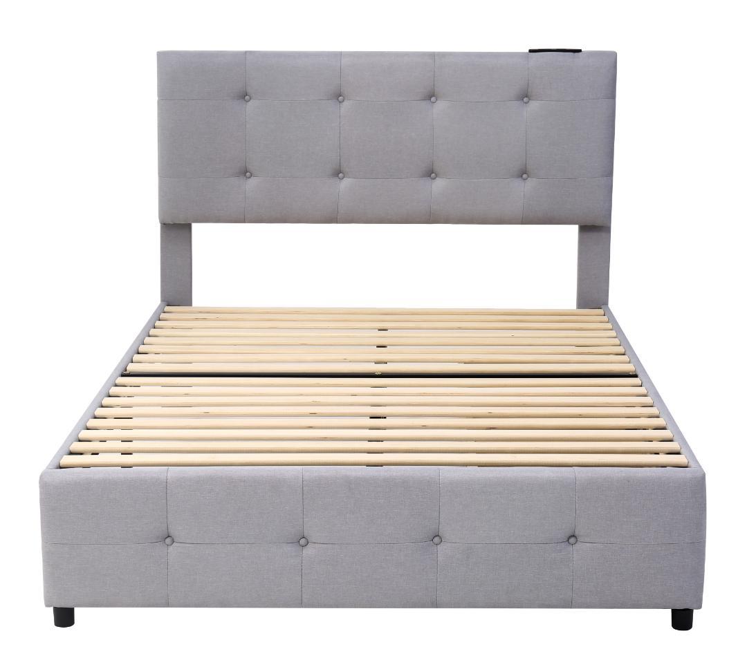 【新品】ライトグレー SDシングルベッド 布貼り 引き出し付き 北欧風