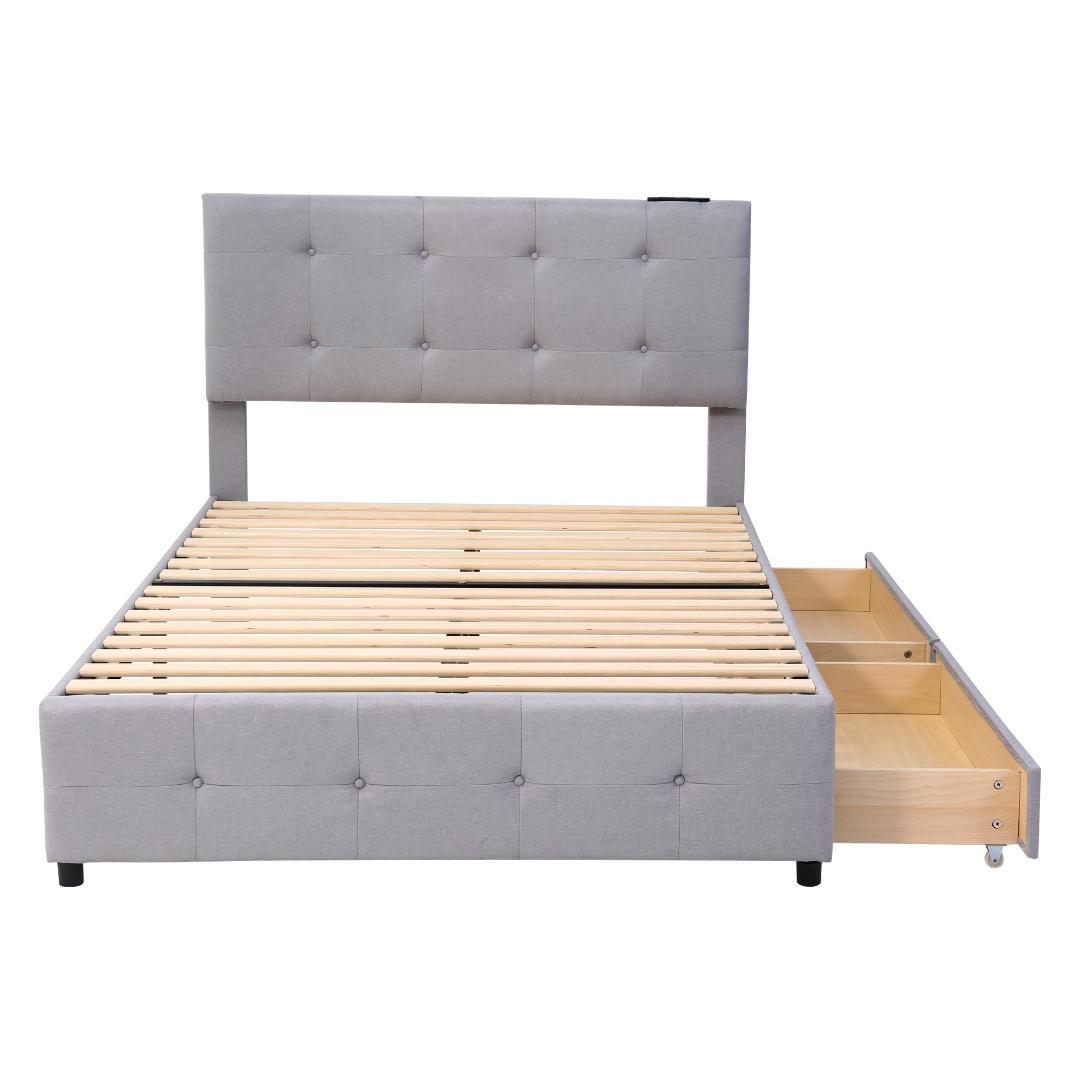 【新品】ライトグレー SDシングルベッド 布貼り 引き出し付き 北欧風