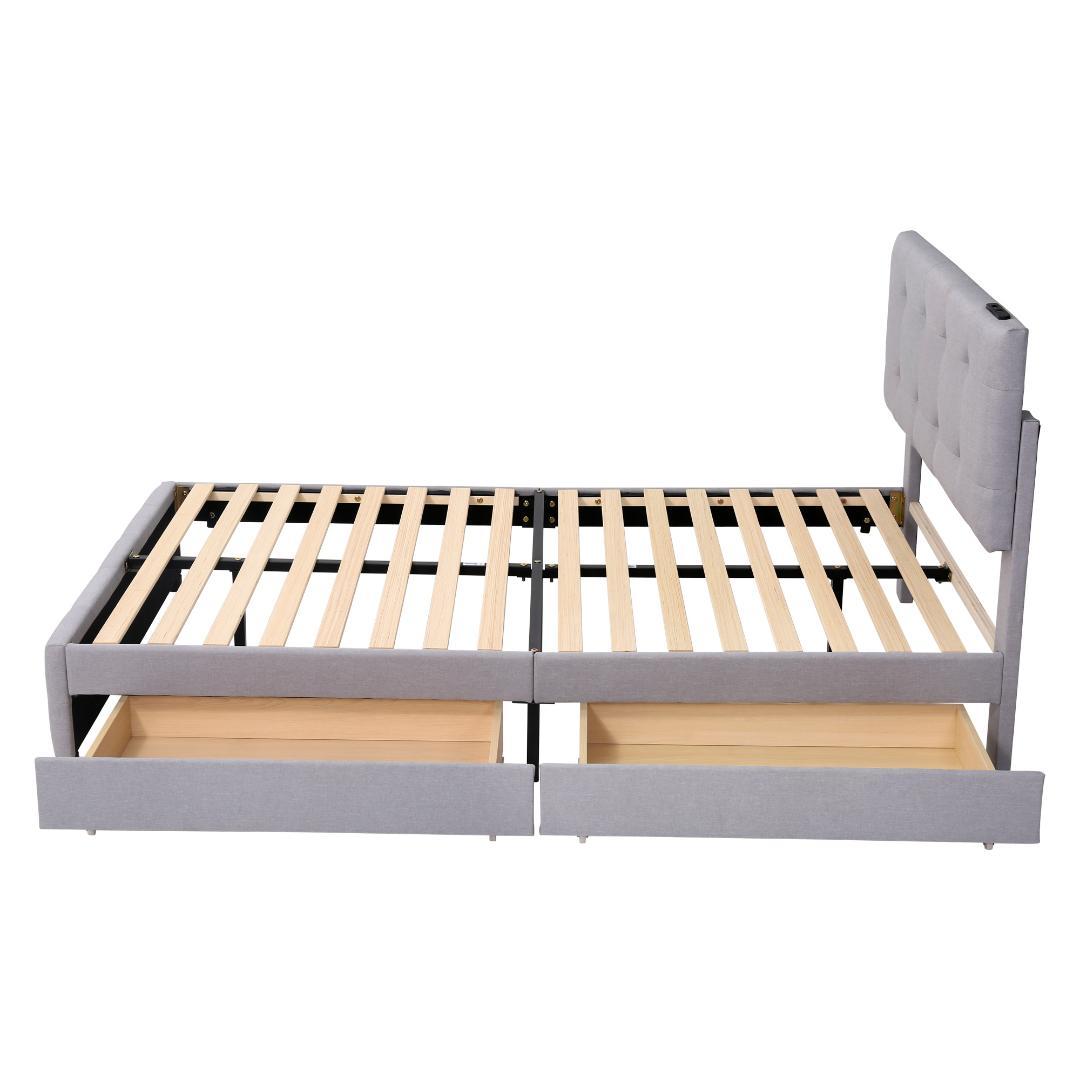 【新品】ライトグレー SDシングルベッド 布貼り 引き出し付き 北欧風