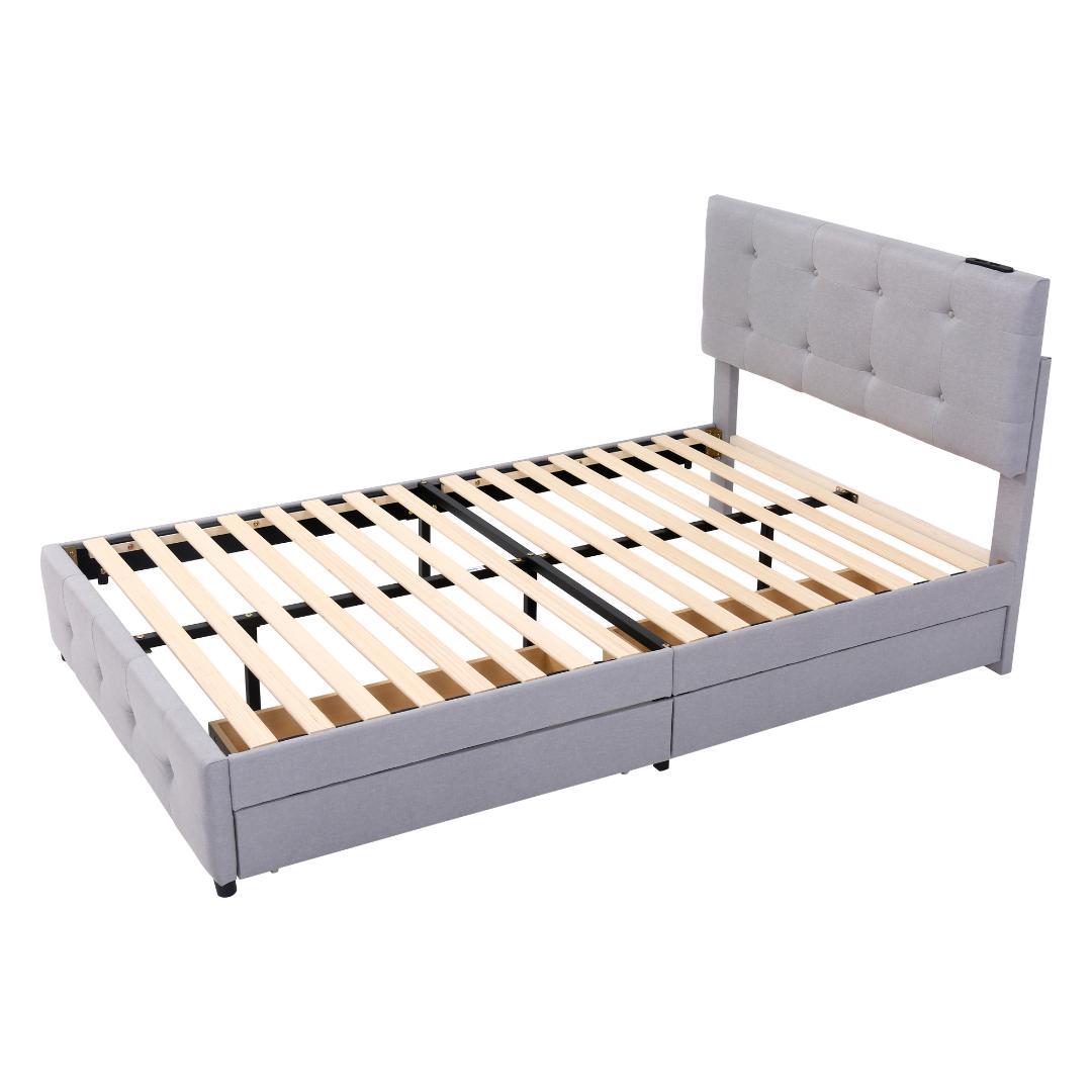 【新品】ライトグレー SDシングルベッド 布貼り 引き出し付き 北欧風