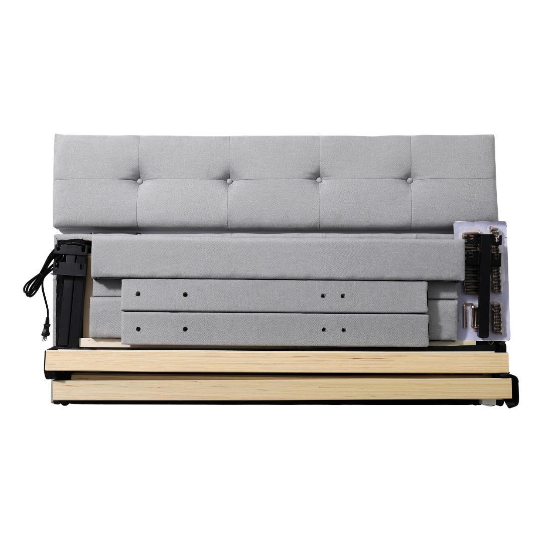 【新品】ライトグレー SDシングルベッド 布貼り 引き出し付き 北欧風