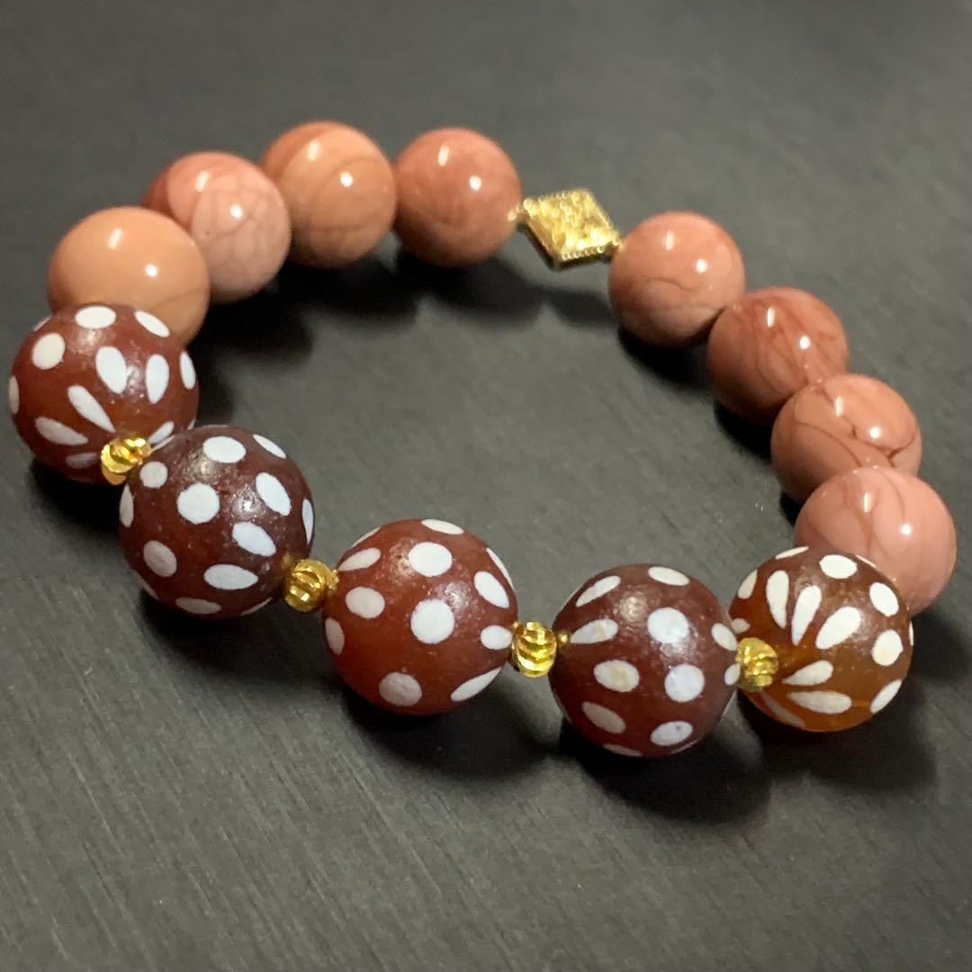 満天天珠とピンクアラシャン瑪瑙のブレスレット 内径16cm - メルカリ