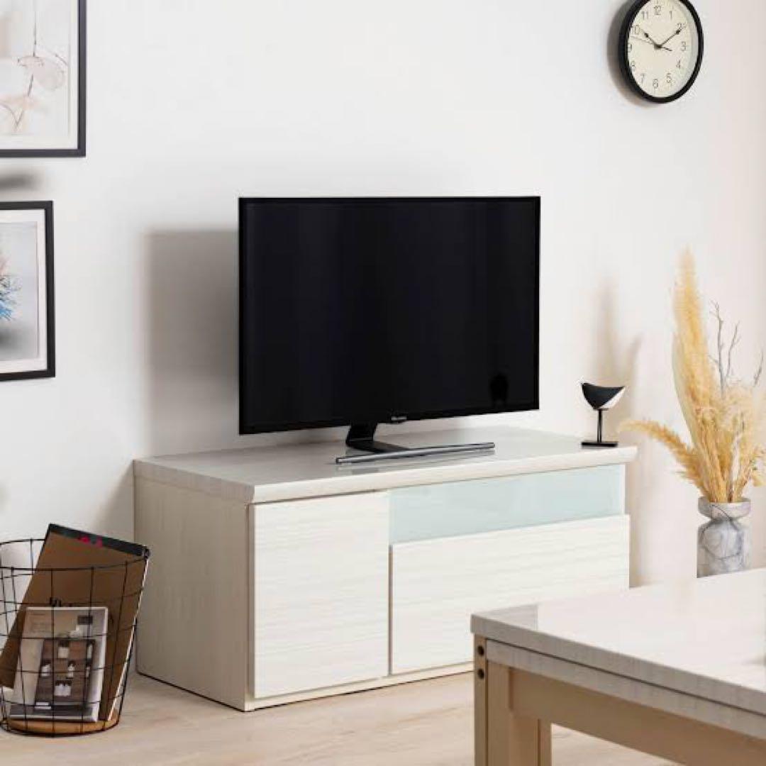 木下家具 テレビ台 テレビボード 90cm DEMIO ホワイト 白木目柄