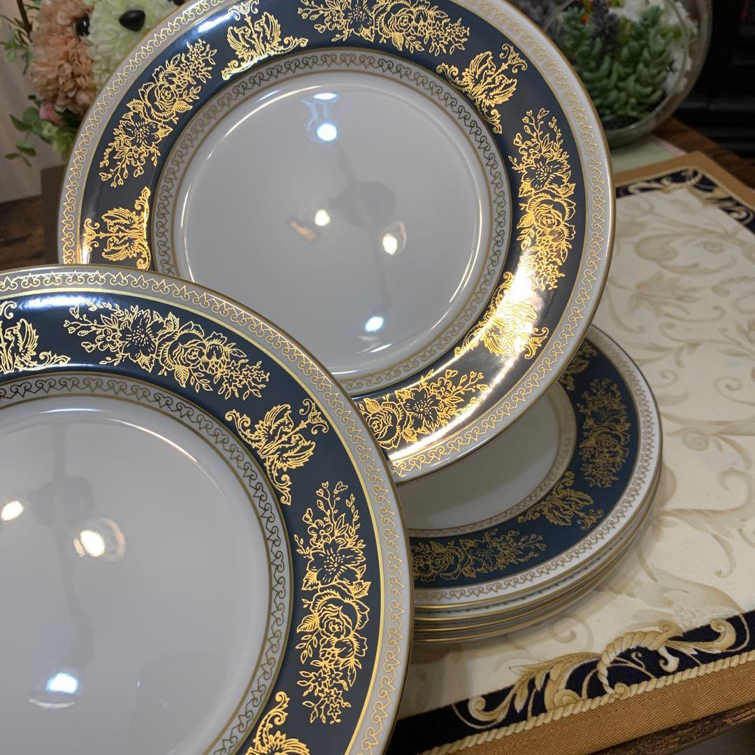 未使用　ウェッジウッド コロンビア　ブルー＆ゴールド　17.5cmプレート