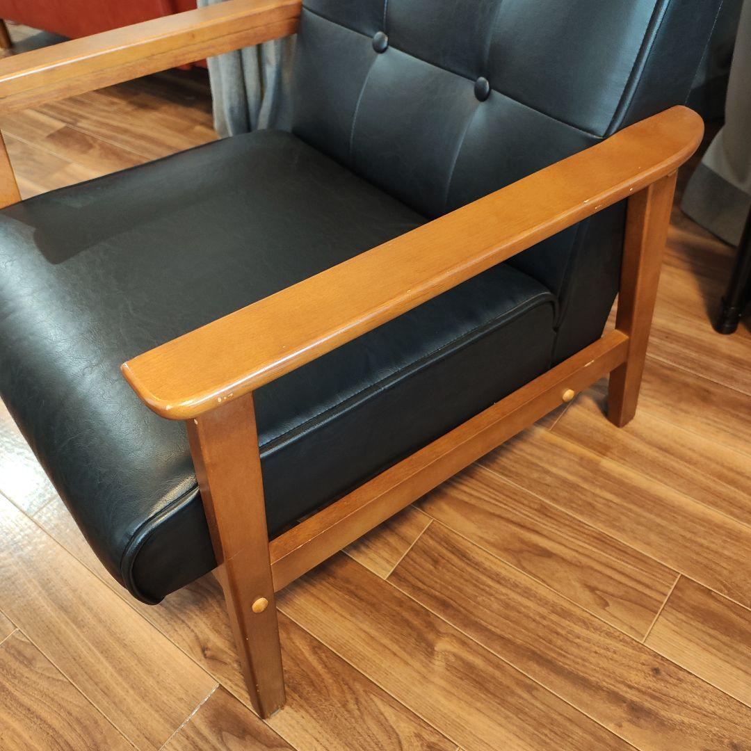 ブラック合成皮革1人掛けソファ