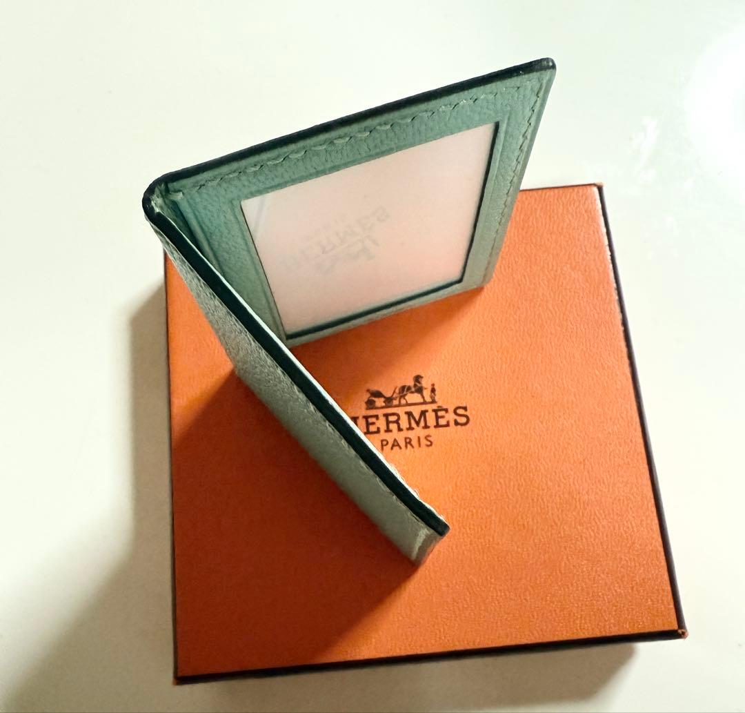 新品 エルメス ミニフォトケース 写真ケース アクア系 ベビーブルー レザー