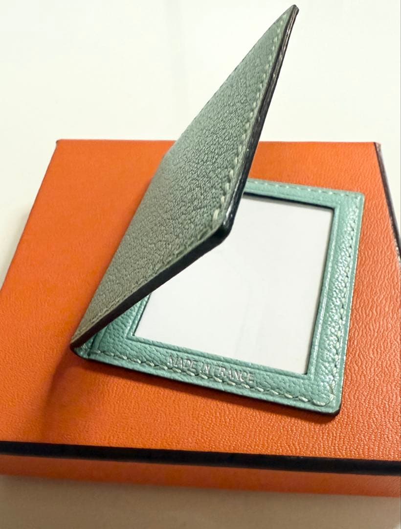 新品 エルメス ミニフォトケース 写真ケース アクア系 ベビーブルー レザー