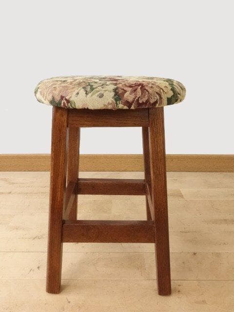 北海道手作り家具　ナラ材　スツール（花柄）　勇峰工芸（新）