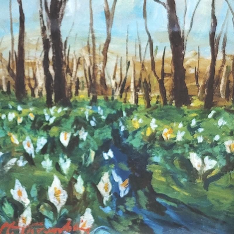 ☆高橋益之☆「水ばしょう」油絵　SMサイズ　良好！