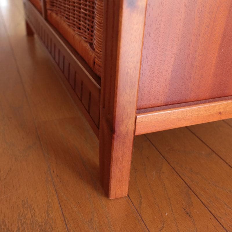 キャビネット ラタンバスケット付 ナチュラル チェスト 収納 214-1325