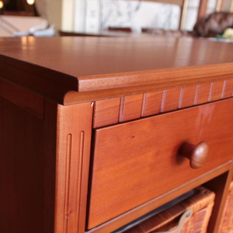 キャビネット ラタンバスケット付 ナチュラル チェスト 収納 214-1325