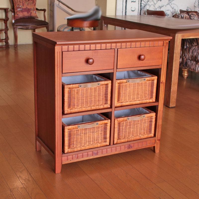 キャビネット ラタンバスケット付 ナチュラル チェスト 収納 214-1325