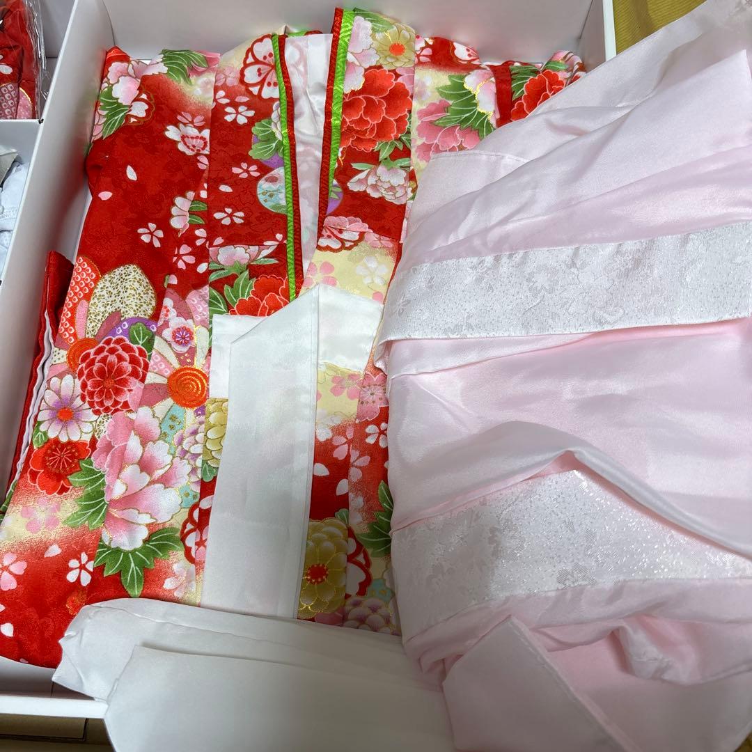 七五三 着物セット 赤 花柄刺繍