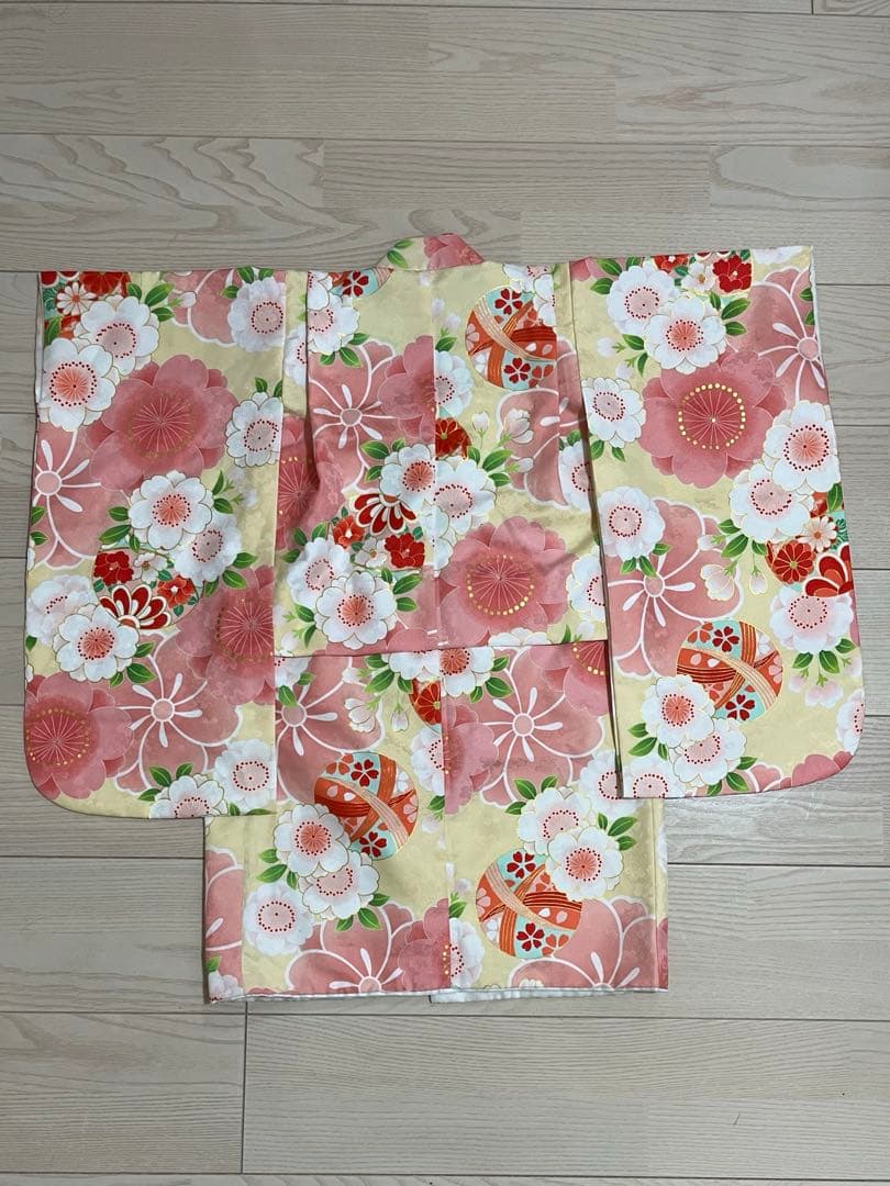 七五三用 花柄 ピンク 着物